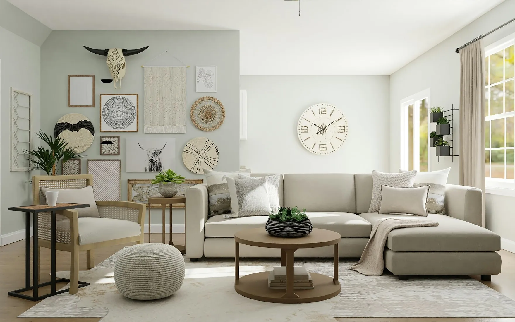 Salon avant redesign : mobilier dépareillé et éclairage terne