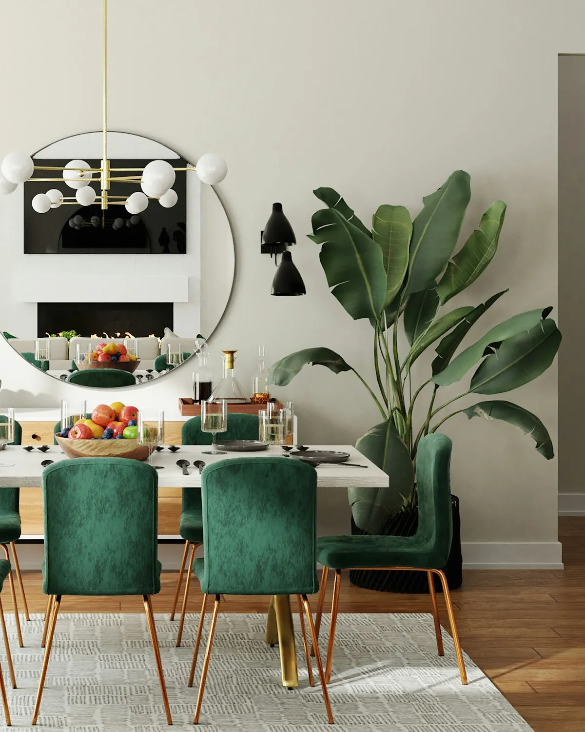 Salle à manger Art déco en velours vert